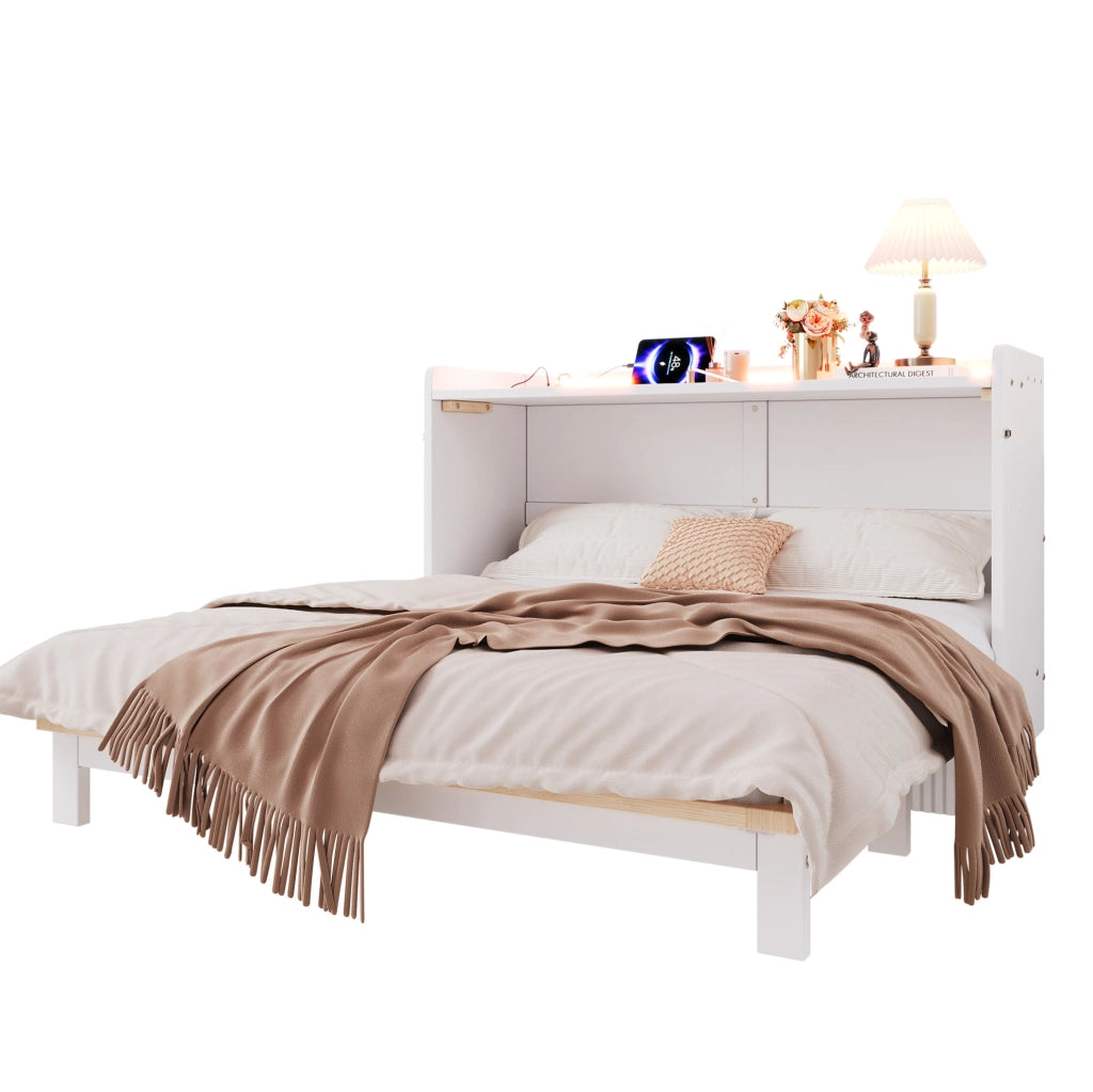 Letto a scomparsa 140x200 cm con cassetti, LED, USB e presa