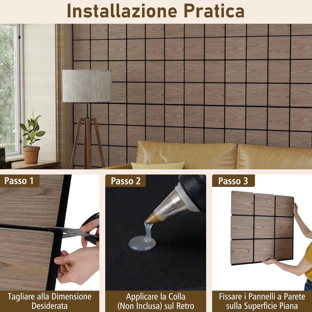 Set di 4 Pannelli Fonoassorbente, Pannelli Acustici per Pareti, 62 x 62 cm, 9 Tavoletta Esagonali in Legno, per Riduzione del Rumore, Decorazione Interna