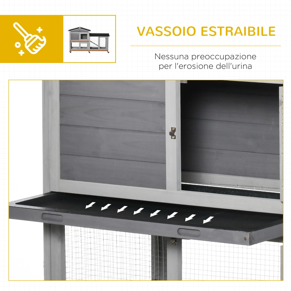 Gabbia per conigli a 2 piani con rete e ruote ¨C Minimal ¨C Legno e metallo, grigio, 157x53x100 cm