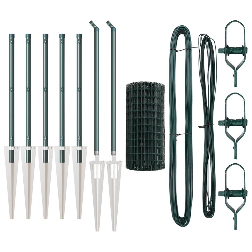 Recinzione Euro con 7 Pali a Punta 0,6x10 m Acciaio Galvanizzato Verde
