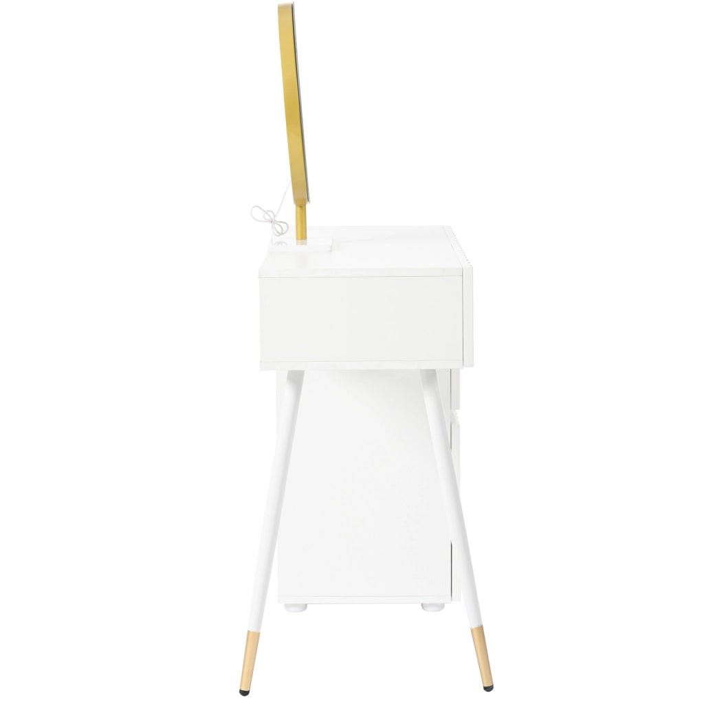 Toeletta bianca con specchio LED, 5 cassetti e modulo laterale