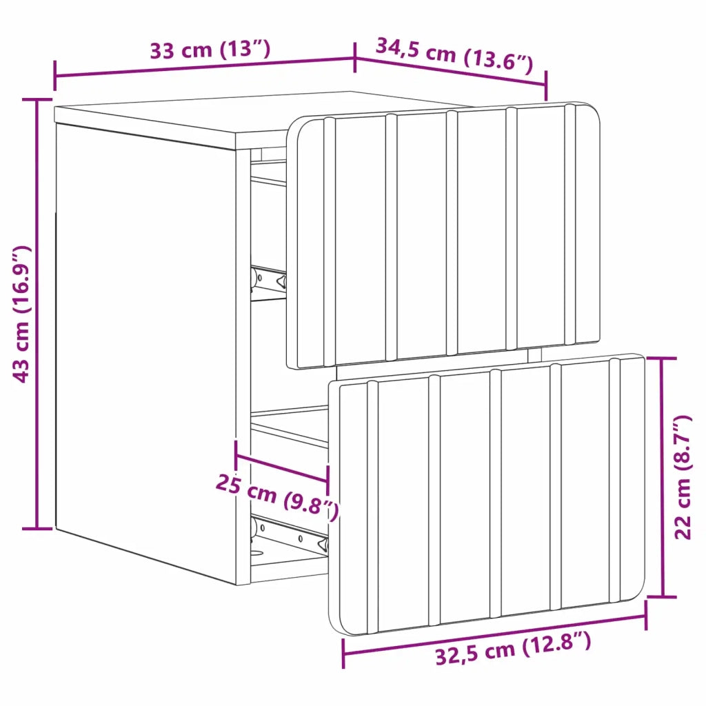Mobiletto da notte a muro Grigio Sonoma 33 x 34,5 x 43 cm 898307