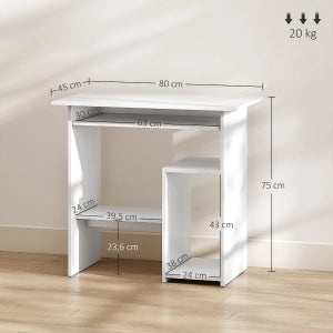 Scrivania per computer da ufficio ¨C Minimal ¨C bianca, truciolare, 80x45 cm, con ripiani aperti