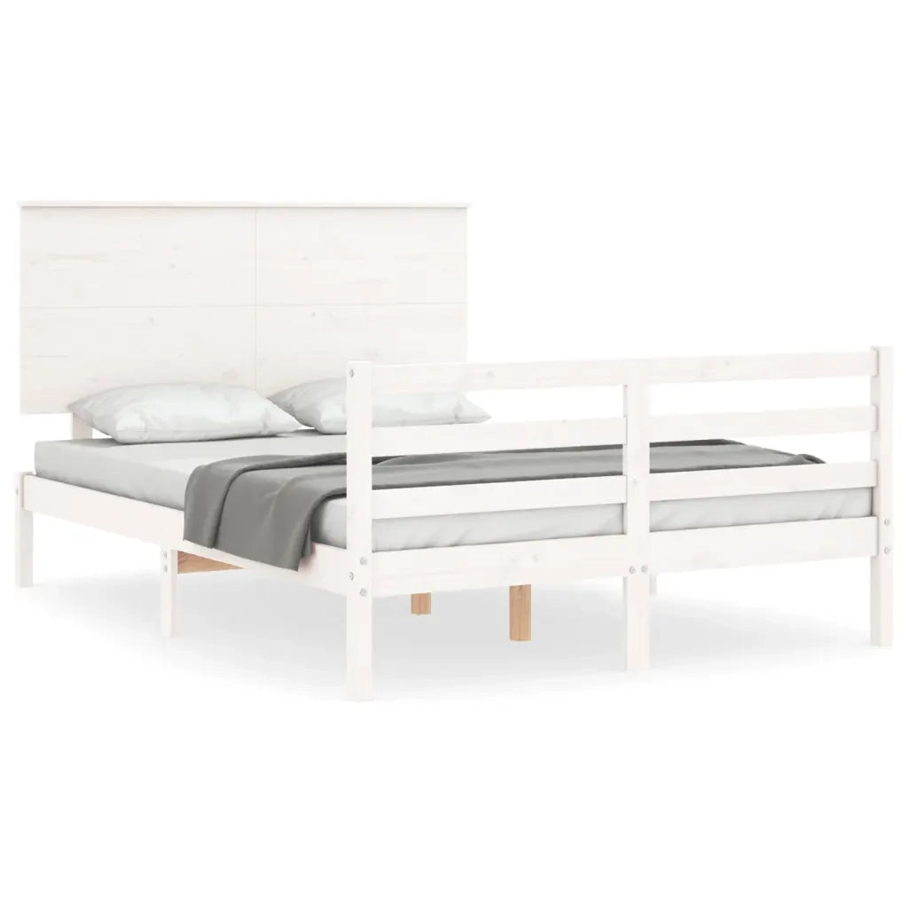 Giroletto con Testiera-Struttura Letto con testiera Bianco 120x200 cm in Legno Massello 610008