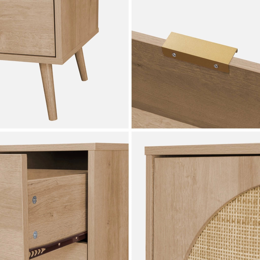 Credenza in legno e canna a 2 ante e 3 cassetti, 150cm, marrone