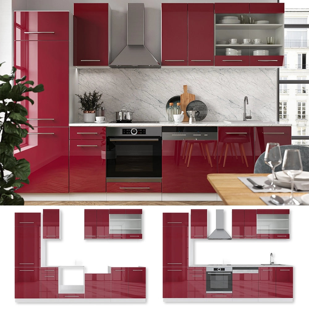 Cucina componibile Fame-Line Bordeaux lucido/Bianco 300 cm, PL Marmo Vicco