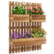 Fioriera Verticale a Doghe con 3 Vasi Rimovibili ¨C zephmum ¨C Legno di Abete, Marrone Bruciato, 60x16x80 cm