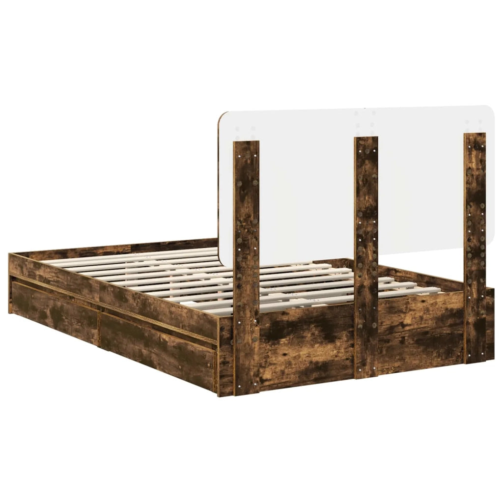 Letto con Contenitore con testiera Rovere fumé 135 x 190 cm