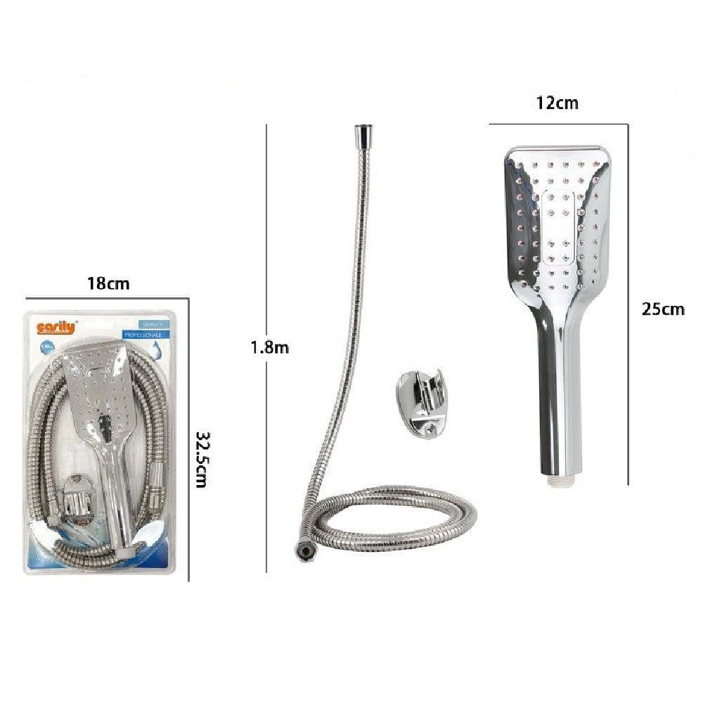 Trade Shop - Kit Doccetta Doccino Soffione Rettangolare Doccia Bagno 59231 Laccio 1,8mt Staffa -