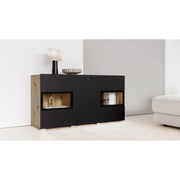 Buffet RAMOS 130 cm – Rovere e nero opaco super – LED multicolore integrate – 2 porte in vetro + 3 cassetti