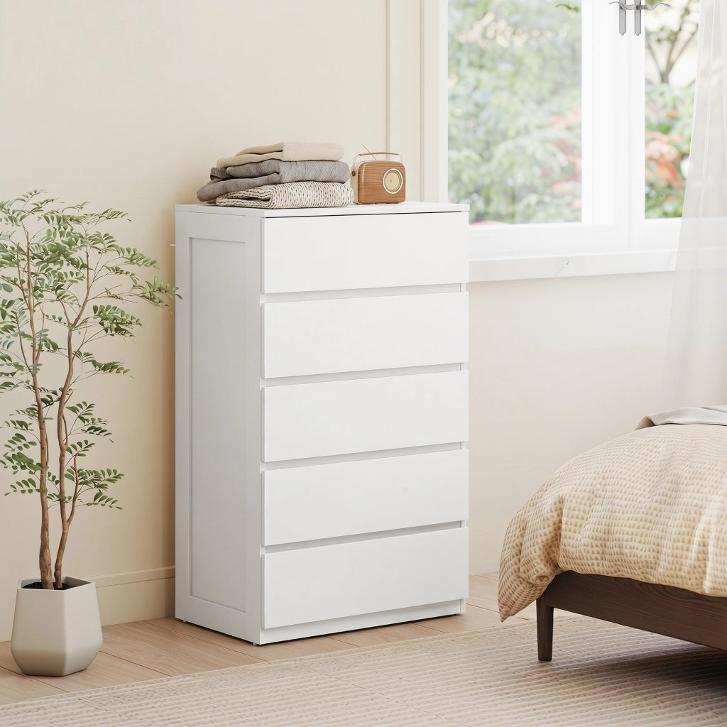 Cassettiera 5 cassetti senza maniglie design minimalista ¨C Xylo ¨C Bianco 60x39x100 cm