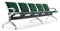 Panca per Sala Attesa 5 Posti da Ufficio con Cuscino in Acciaio e Similpelle Argento/Verde bosco