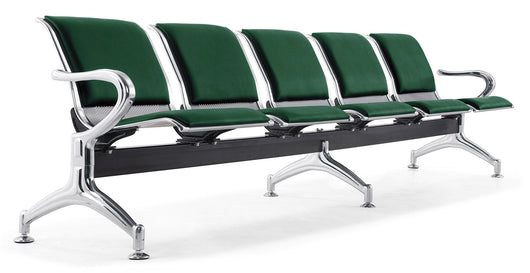 Panca per Sala Attesa 5 Posti da Ufficio con Cuscino in Acciaio e Similpelle Argento/Verde bosco