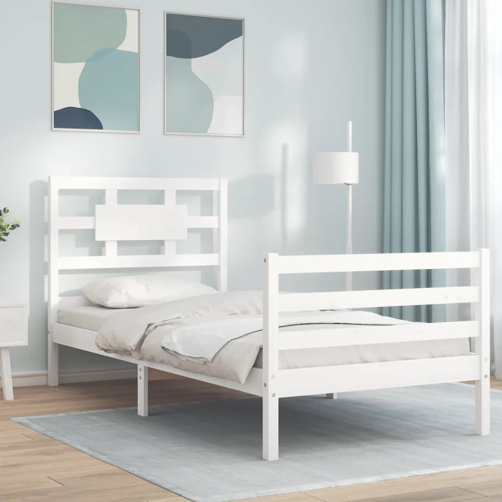 Giroletto con Testiera-Struttura Letto con testiera Bianco Single in Legno Massello 148148