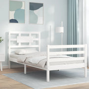 Giroletto con Testiera-Struttura Letto con testiera Bianco Single in Legno Massello 148148
