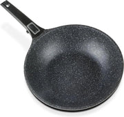Pentola a wok 28 cm in alluminio con maniglia nera - Easy Click con trattamento anticaderente