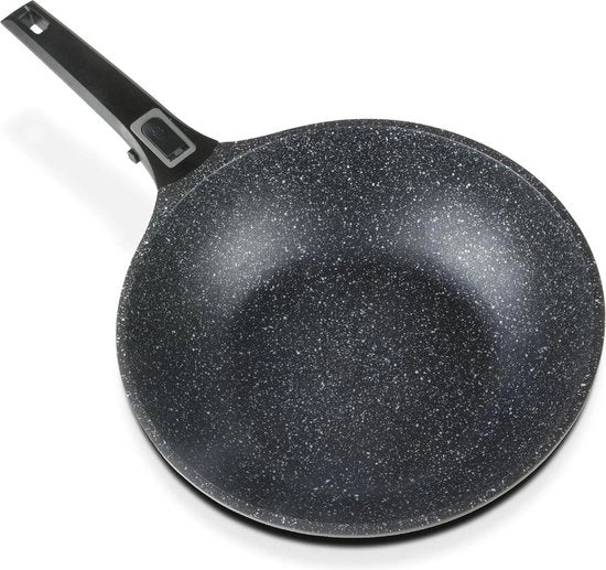 Pentola a wok 28 cm in alluminio con maniglia nera - Easy Click con trattamento anticaderente