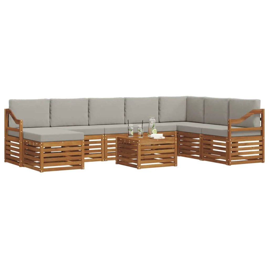 Set di divani da esterno 9 pcs Grigio Naturale e Chiaro