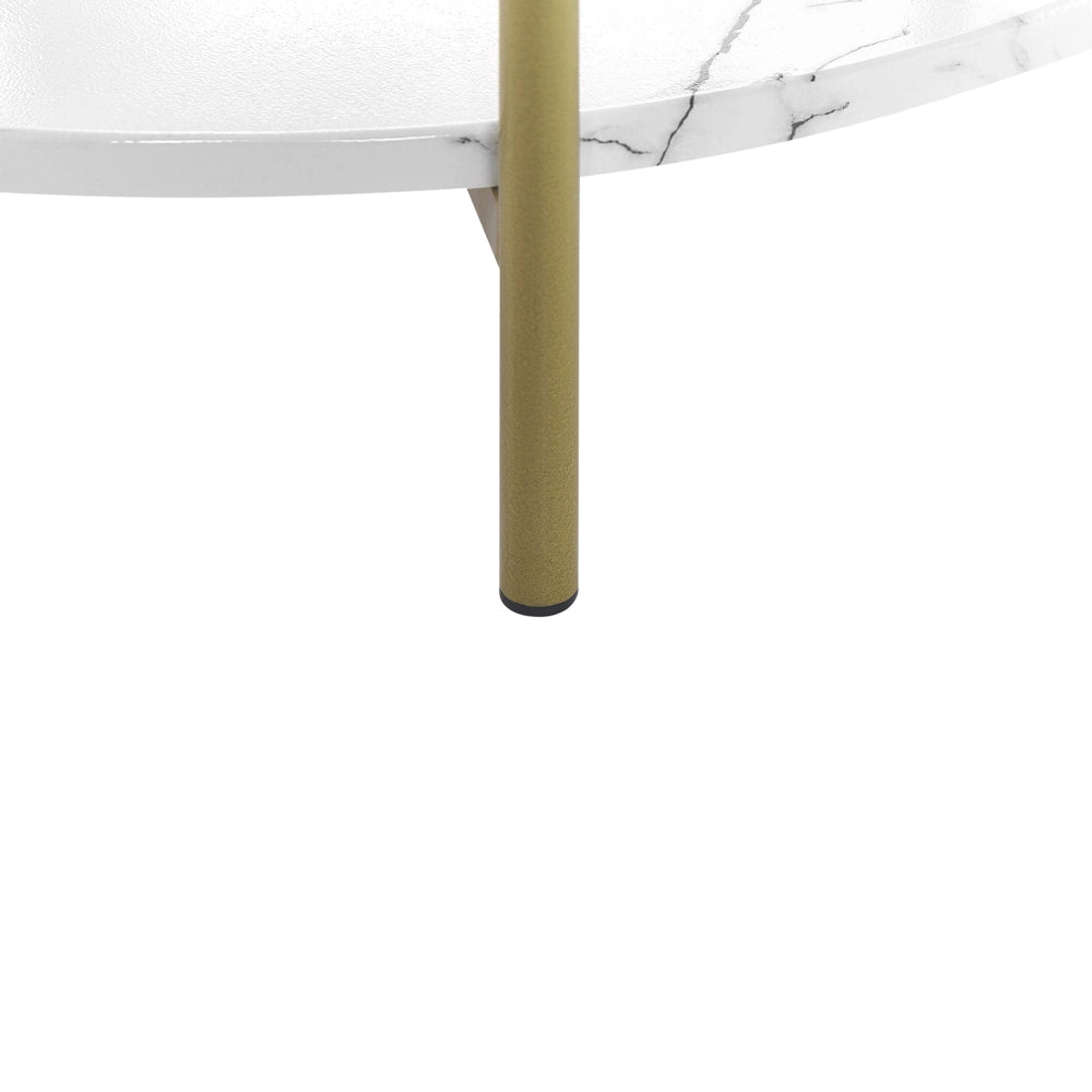 Tavolino bianco mdf dorato e metallo ⌀ 40 cm ripiano effetto marmo gambe moderno glam soggiorno