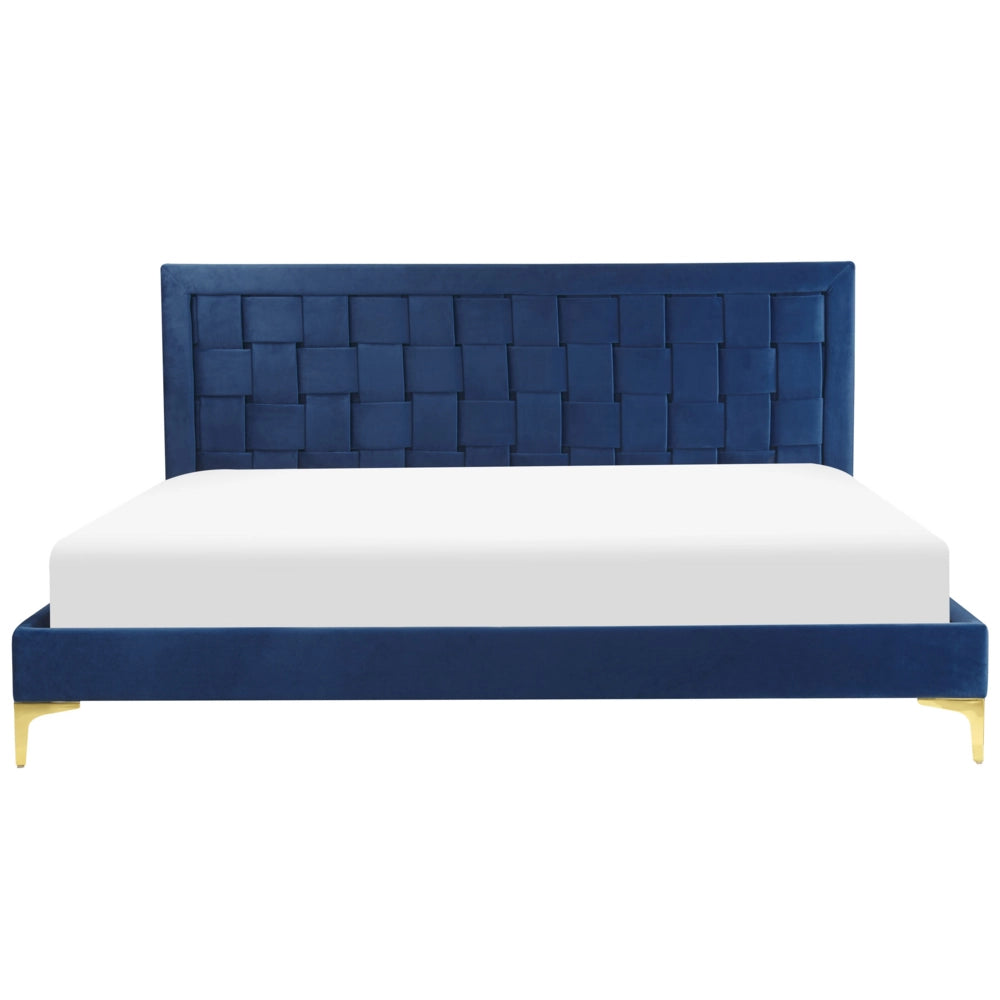 Struttura del letto imbottita 180 x 200 cm Blu Gambe dorate in velluto