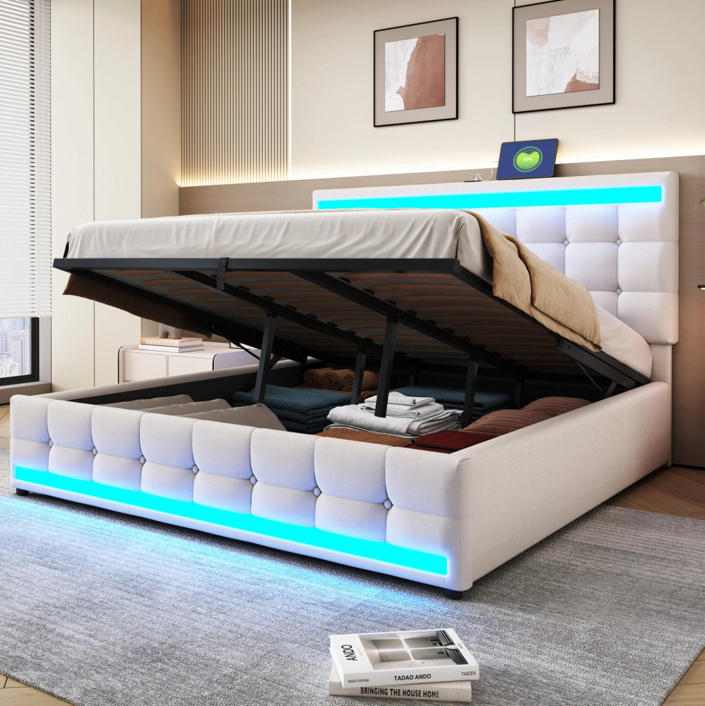 Letto imbottito 180x200 cm con LED e USB