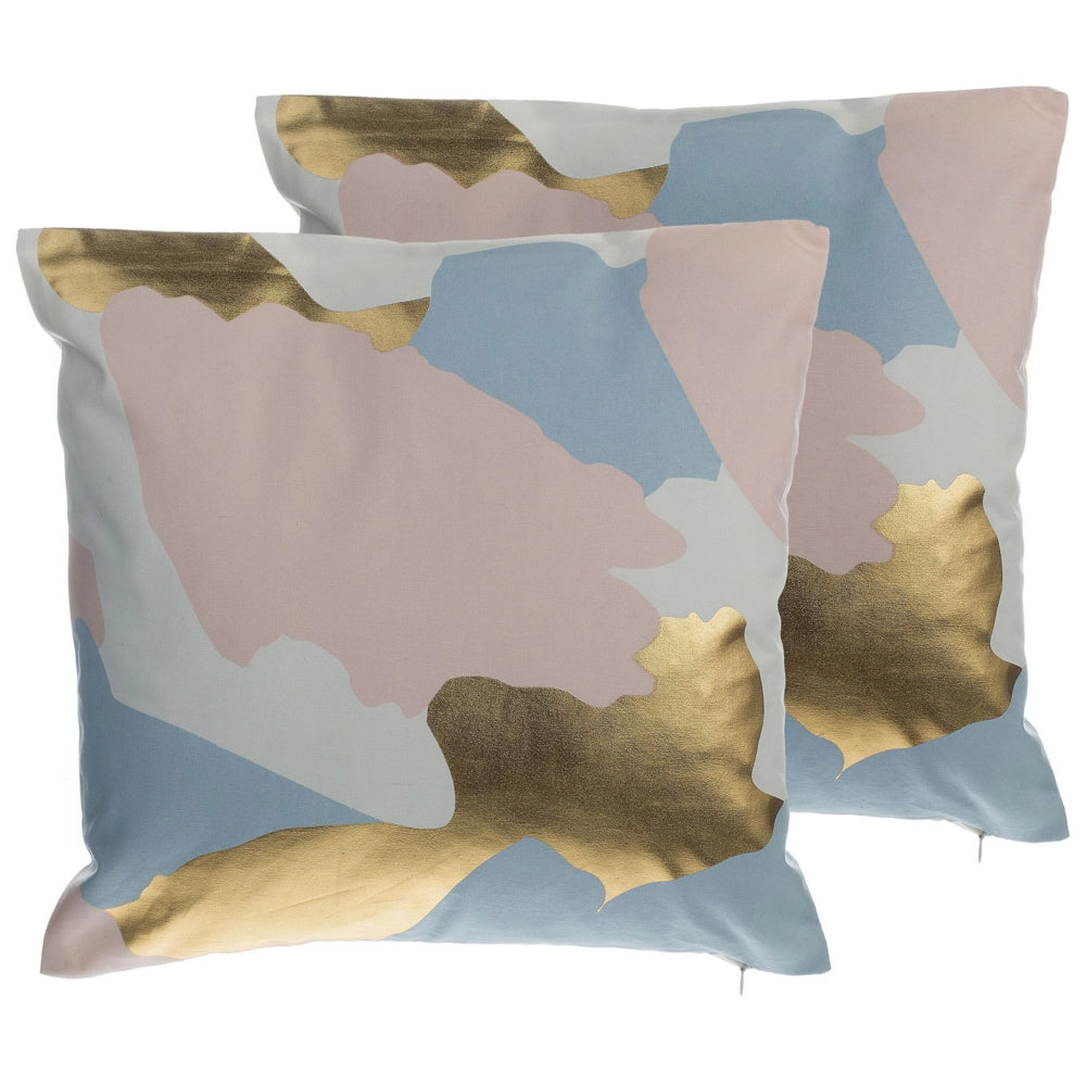 Set di 2 cuscini decorativi rosa con motivo astratto dorato 45 x 45 cm accessori decorativi con stampa verniciata