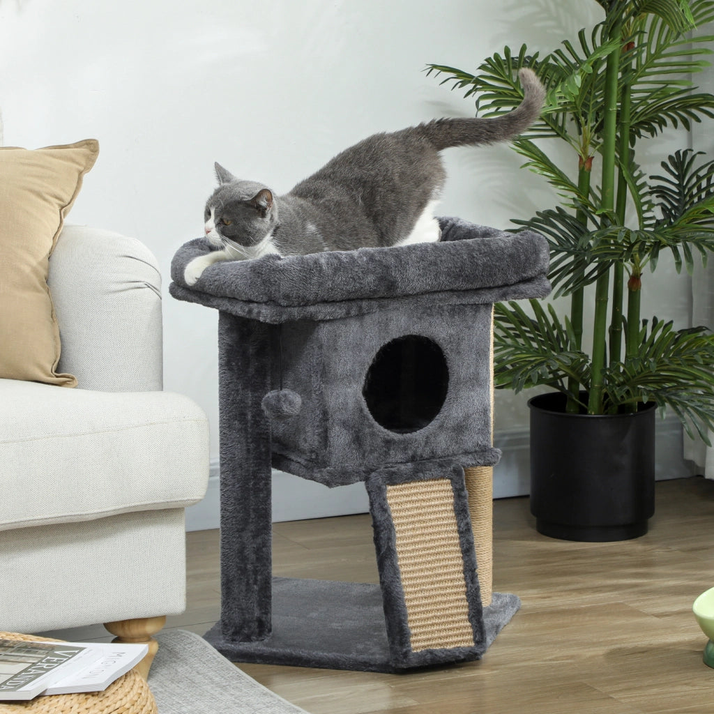 Albero tiragraffi con piattaforma, palla e casetta per gatti ¨C zephmum ¨C Beige 40x40x57 cm