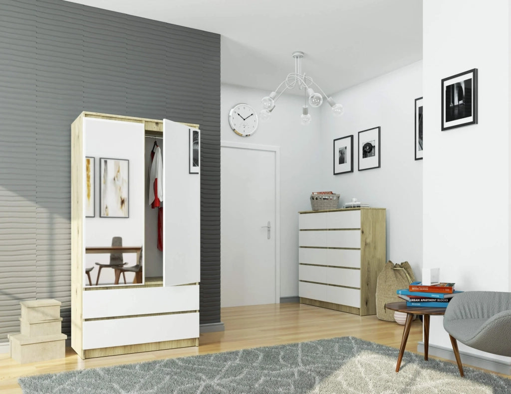 Armadio AKORD S90 Quercia Artisan 90 cm 2 ante 2 cassetti inserto frontale Bianco 90x51x180 cm