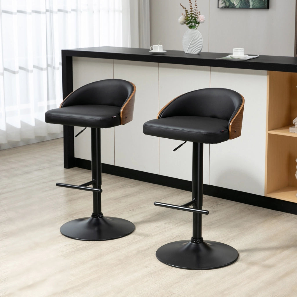 Set di 2 sgabelli da bar ¨C zephmum ¨C nero e marrone, in metallo e legno massello, regolabili in altezza, 360¡ã girevoli