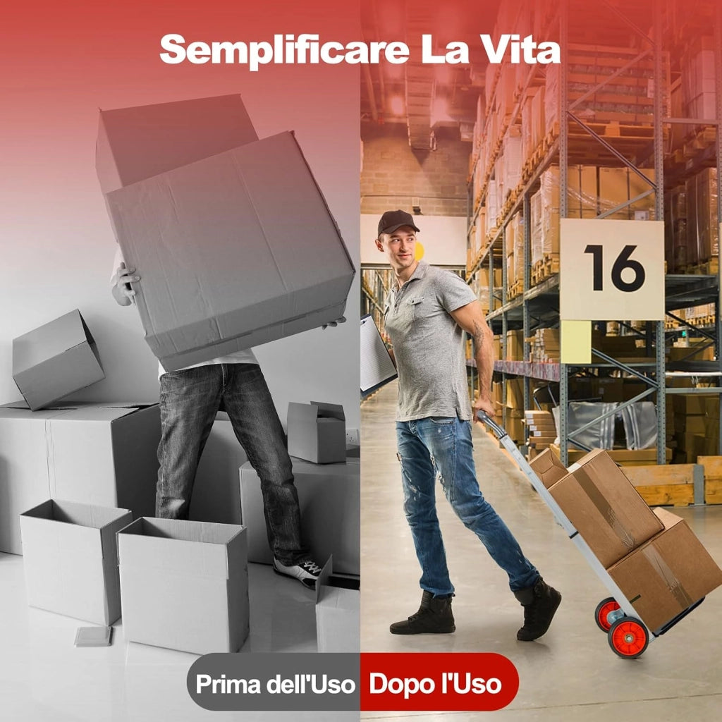 Carrello a Mano in Alluminio Pieghevole e Portatile, Carrello Portapacchi con Manico Telescopico Pieghevole e 2 Ruote in Gomma, Capacità di Carico 100 kg, per Casa, Giardino e Magazzino