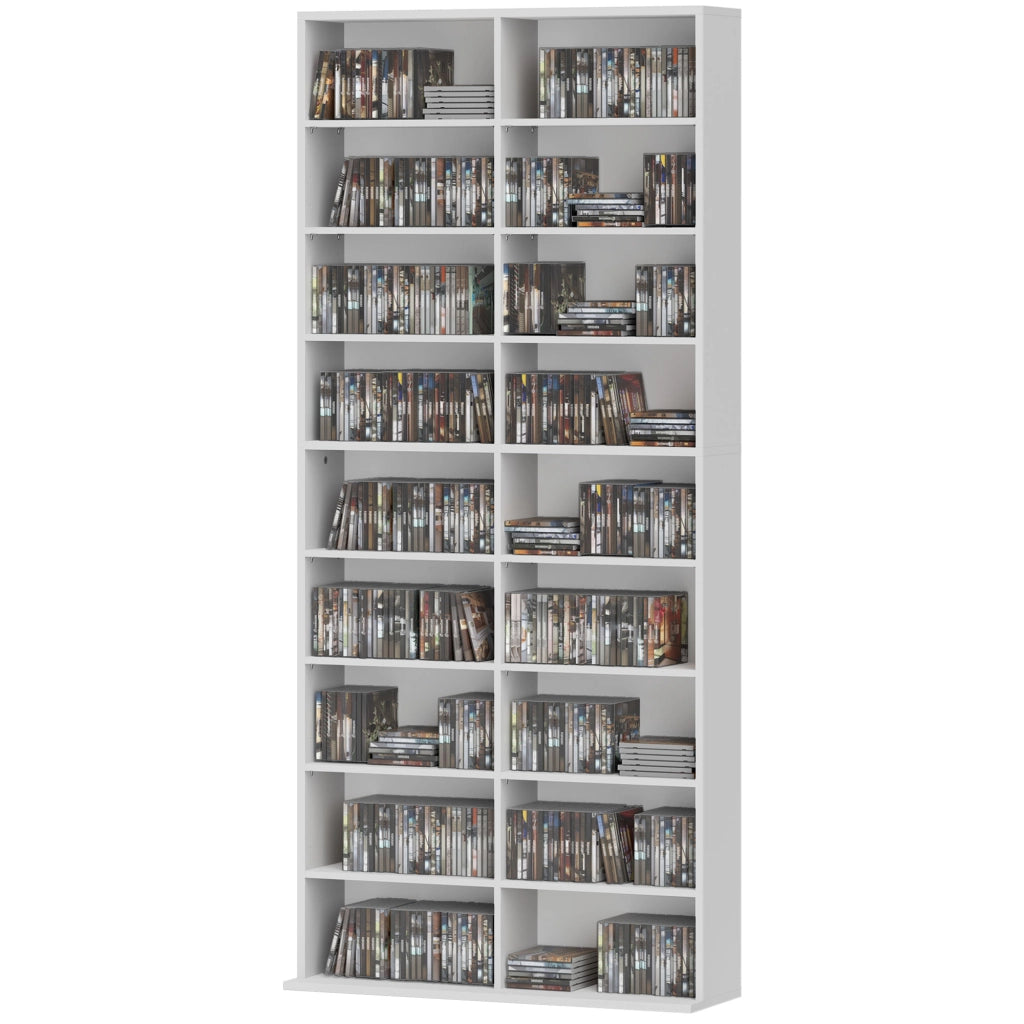 Libreria per DVD e CD ¨C Minimal ¨C 14 ripiani regolabili, 18 scomparti, bianco, 175x?x?