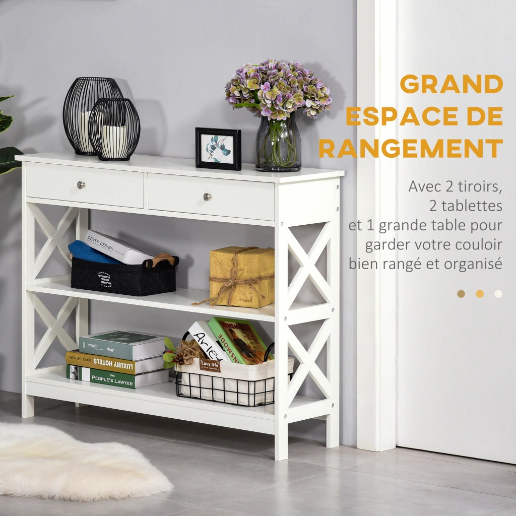 Tavolo da ingresso ¨C zephmum ¨C bianco legno 100x30.5x80 cm