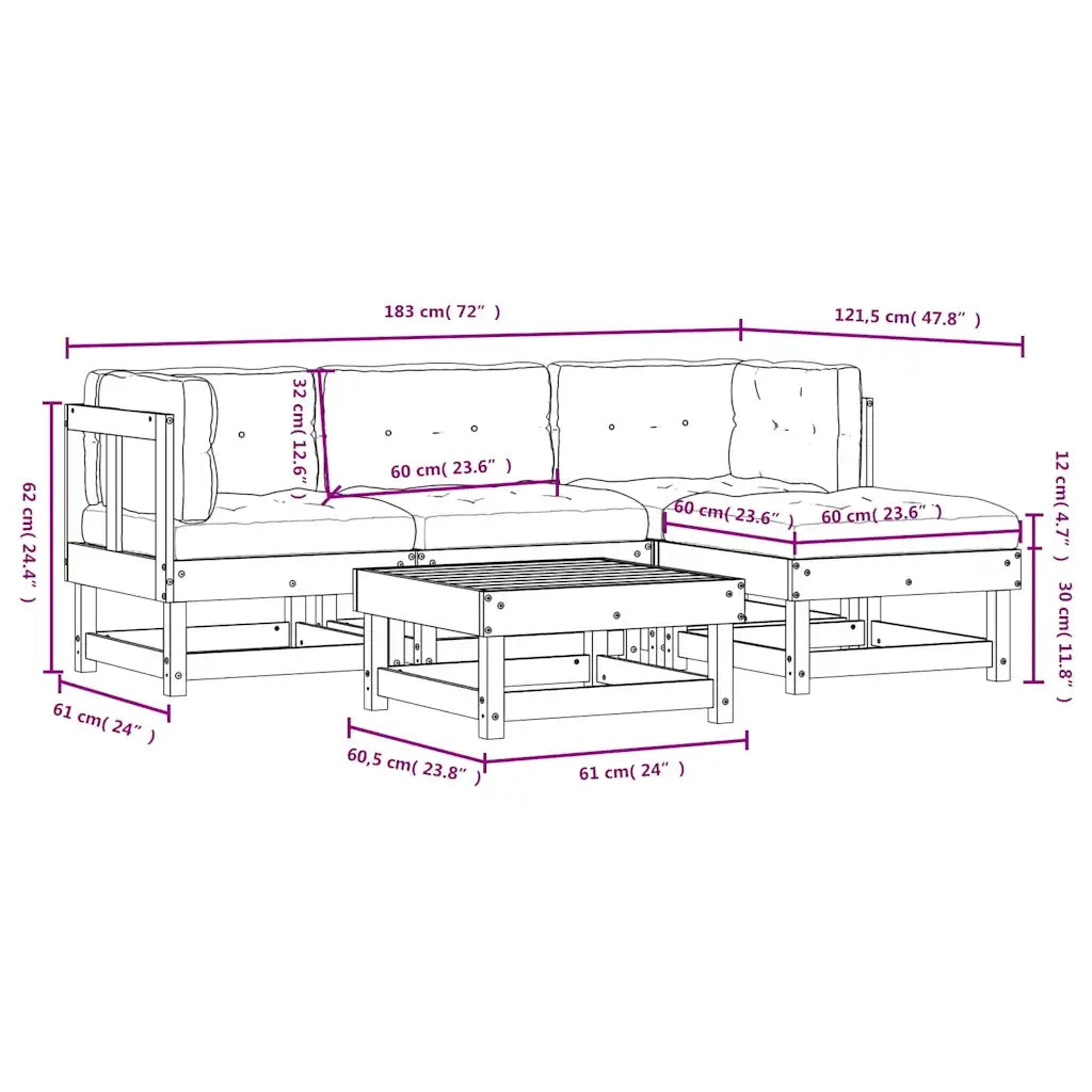 Set Divani Giardino 5 pz con Cuscini Legno Massello di Douglas 3185792