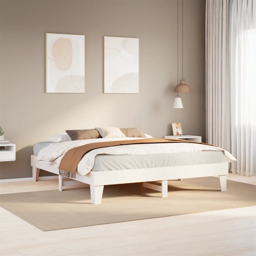 Giroletto senza Materasso-Struttura Letto Bianco 200x200 cm Legno Massello Pino 181829