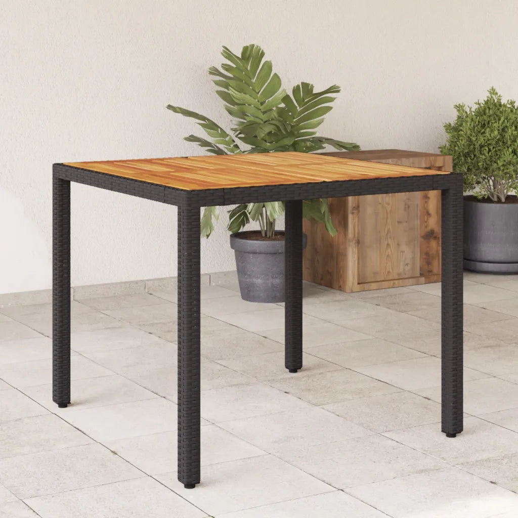 Tavolo Giardino Piano Legno Acacia Nero 90x90x75 cm Polyrattan 365529