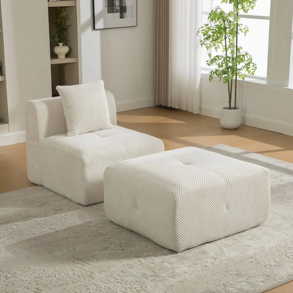 Divano Modulare in Tessuto Chenille ¨C MINIMAL ¨C Beige, Morbido, Antiscivolo