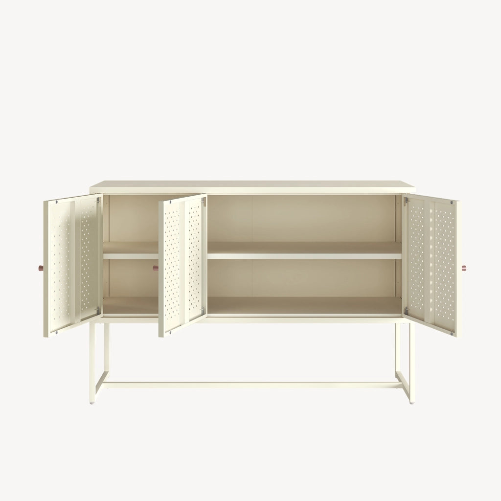 Credenza Viitasaari Mobile Contenitore Stretto a 3 Ante con Ripiani 120 x 40 x 80 cm - Bianco Crema [en.casa]