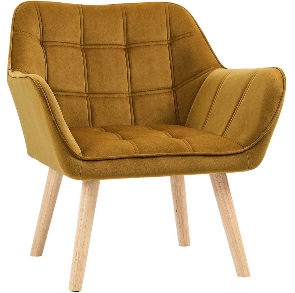 Poltrona in poliestere effetto velluto gialla, design scandinavo