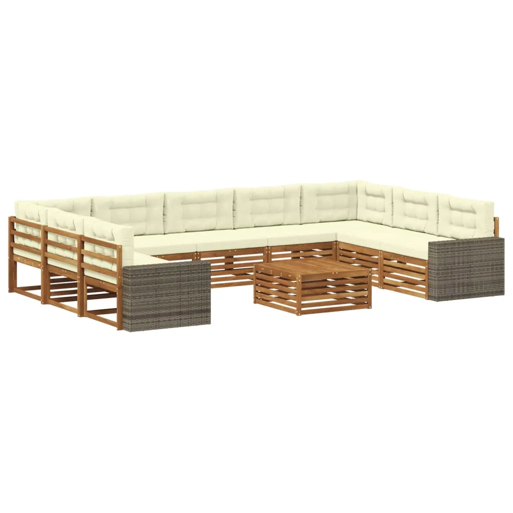 Set di divani da esterno 10 pz Naturale e Crema 3383878