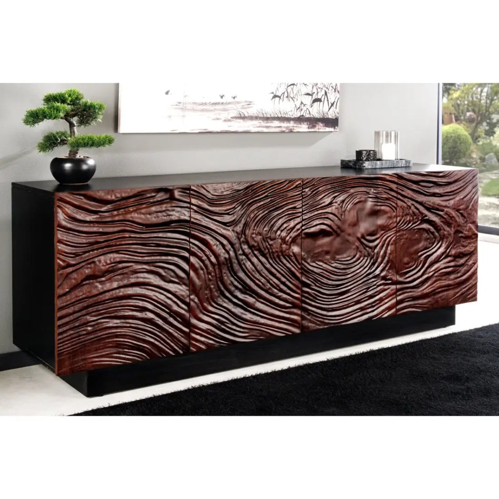 Buffet 175 cm 4 porte legno massiccio acacia nero e noce scuro – Collezione GAÏA