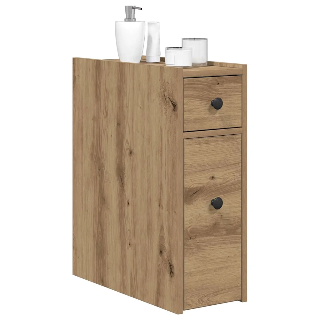 Mobile da Bagno Stretto con Ruote Rovere Artigianale Truciolato 855294