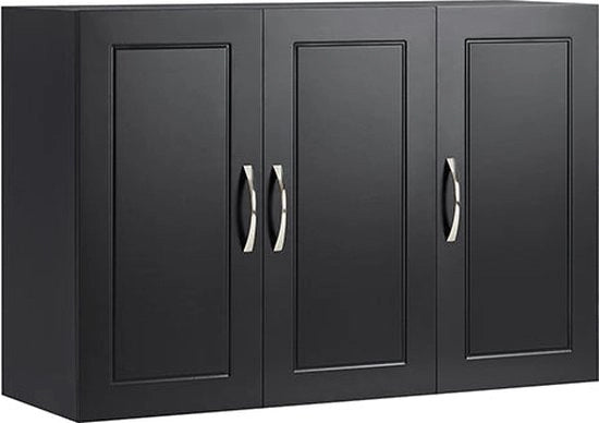 Cassa d'armadio per bagno - Comparto farmaceutico - Mobile per la conservazione - Costruzione in MDF - 90cm x 60cm x 30cm - Bianco/Nero - Scomparti regolabili