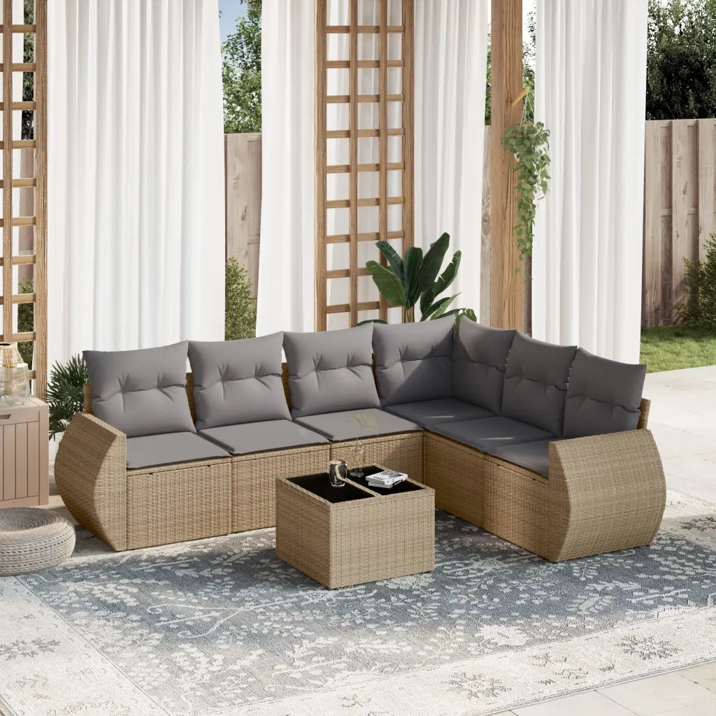 Set Divani da Giardino 7 pz con Cuscini Beige in Polyrattancod mxl 88488