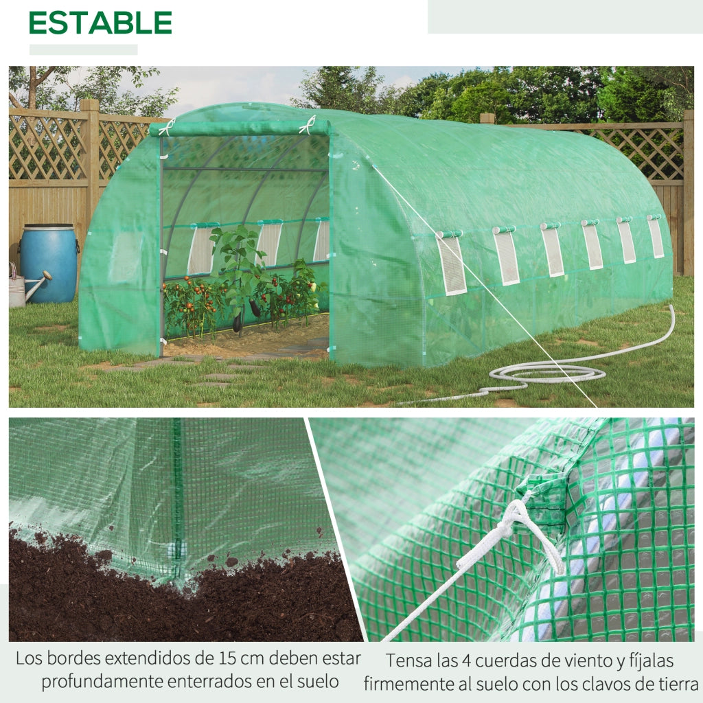 Tunnel Serra Giardino ¨C zephmum ¨C Verde 8x3x2 m Acciaio e PE 140 g/m2 con 12 Finestre e Porta Avvolgibile