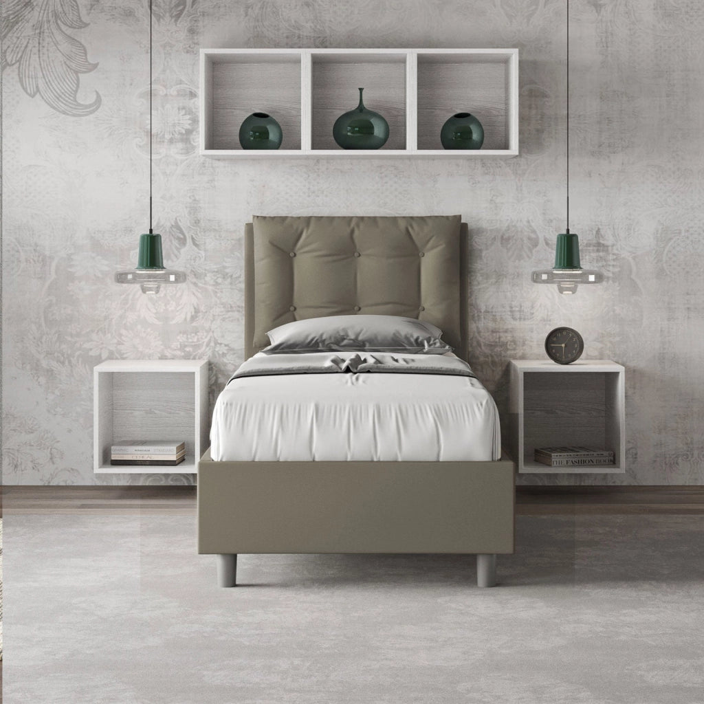 Letto singolo senza rete imbottito 80x210 similpelle tortora Annalisa