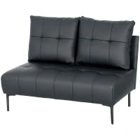 Divano 2 Posti in Finta Pelle Senza Braccioli e Trapuntato a Bottoni, 115x73x83 cm, Nero