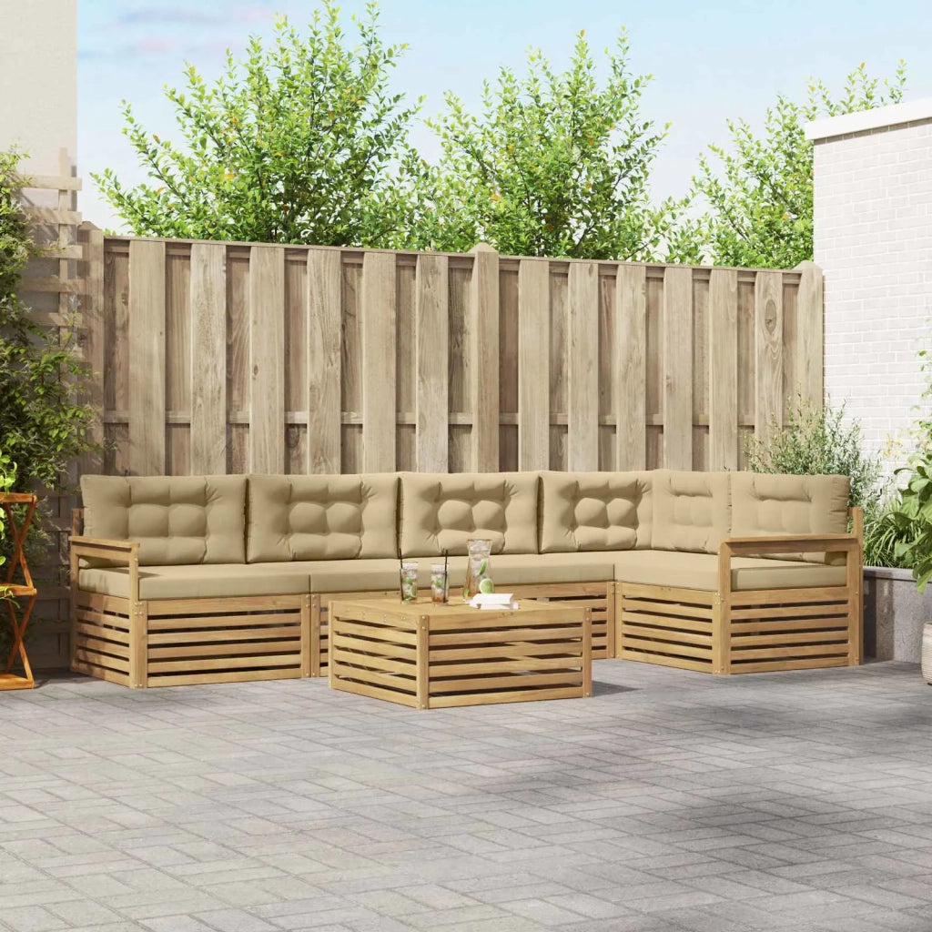 Set di divani da esterno 6 pcs Bianco e Beige Poliestere