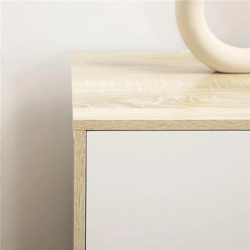 CASSETTIERA 6 CASSETTI CON MANIGLIE INTAGLIATE IN LEGNO 120X40X76 CM BIANCO E ROVERE