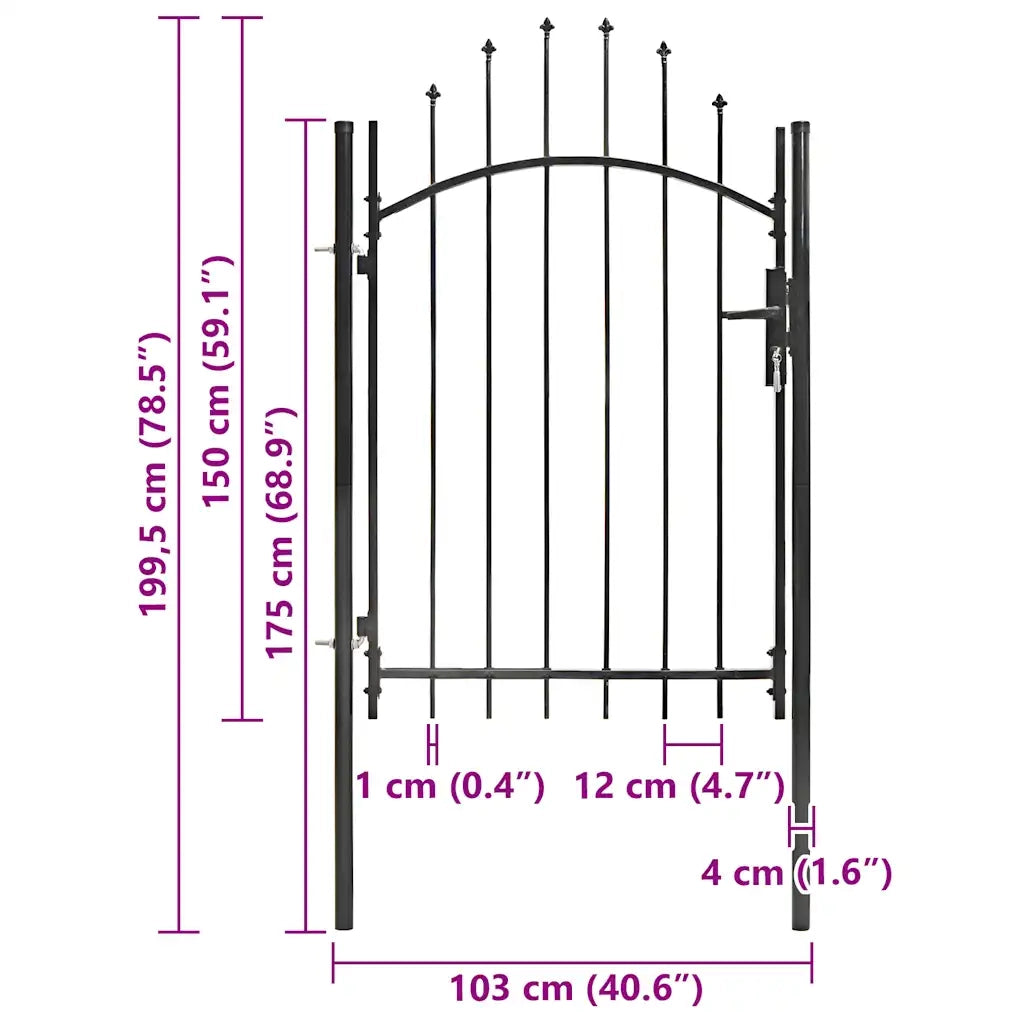 Cancello da Giardino in Acciaio 1x2 m Nero cod mxl 51965
