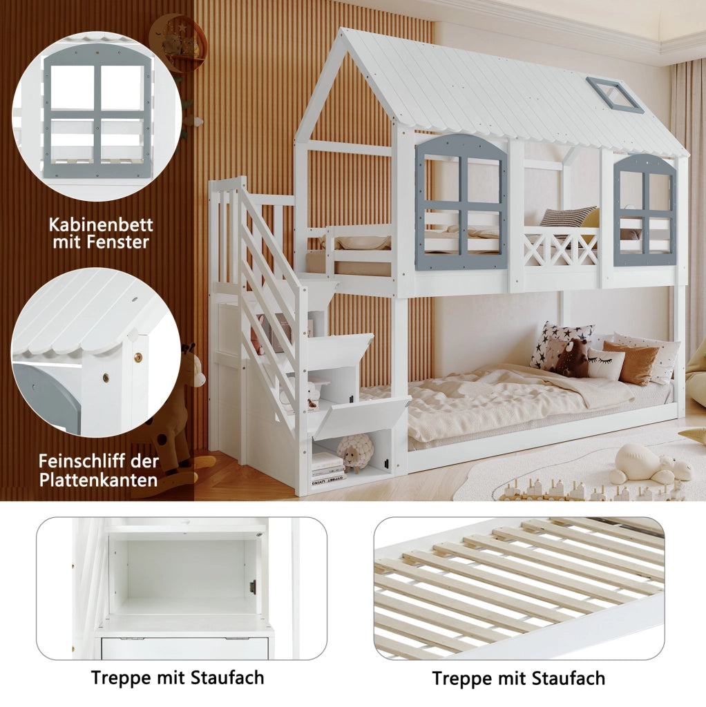 Letto a castello per bambini con scala contenitore 90x200 cm